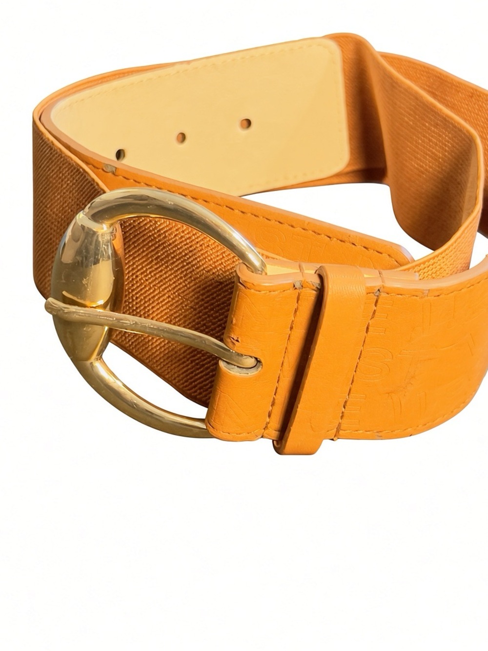 Nine West Camel Elastic Women’s Belt with Gold Round Buckle